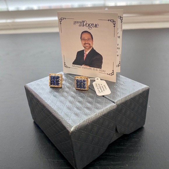 NWT Royal Blue Sapphire Square Cluster Earrings - Picture 11 of 16